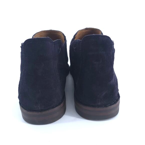 Trask Allison Italian Navy Blue Suede Chelsea Bootie Stacked Heel Vibram Sole 9 - Picture 6 of 13